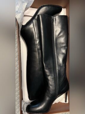 Coach Black Leather Knee-High Zip Boots